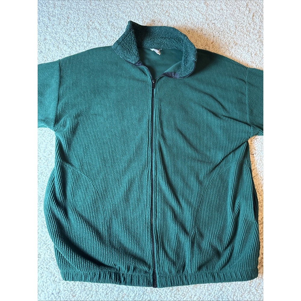 Vintage Polar Graphics Sweatshirt Full Zip M Made in USA Corduroy Green/Pockets‎